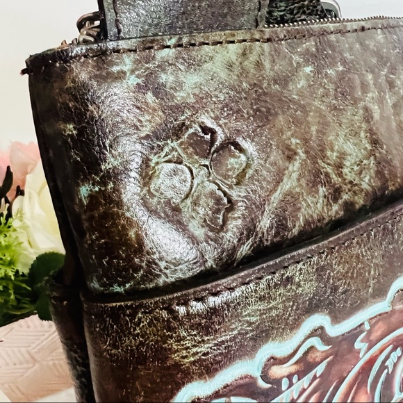 Patricia Nash Crossbody Bag Tooled Turquoise Stipes Sling Crossbody Bag - Picture 9 of 16